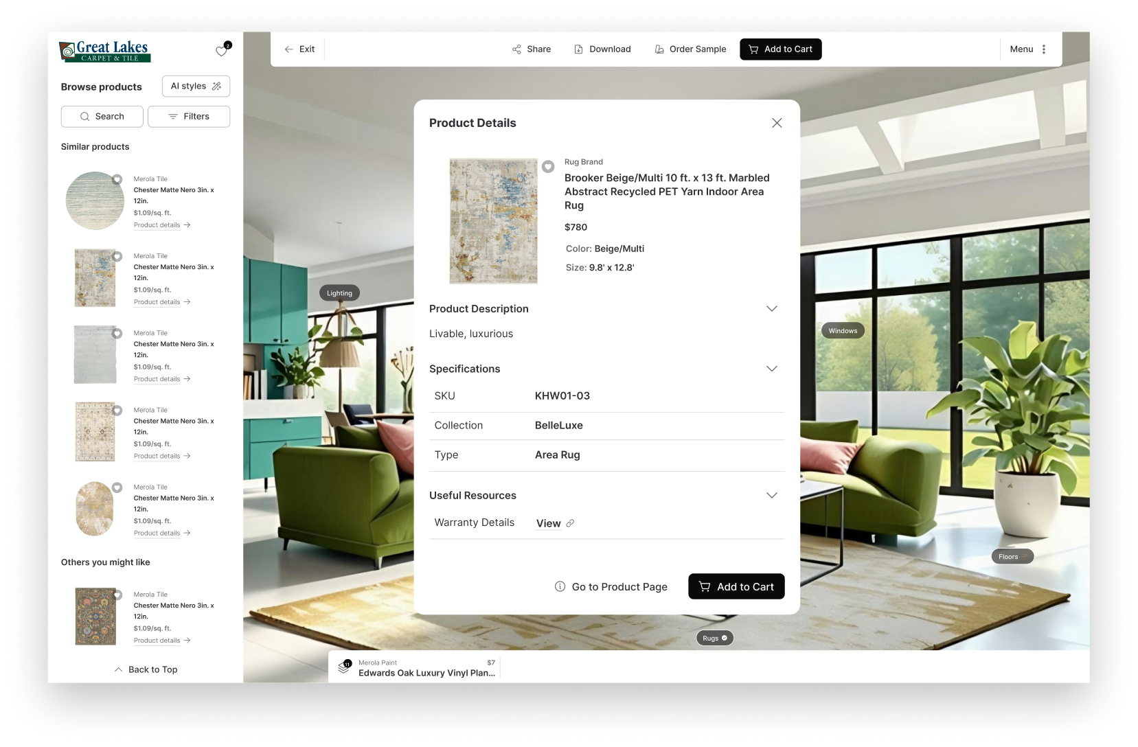 Similar flooring products suggested from a restyled room image