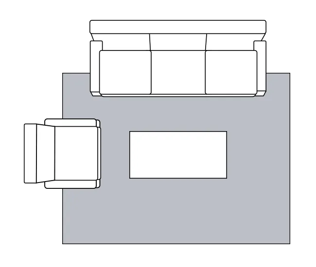 Living room rug placement with all furniture sitting fully on the rug