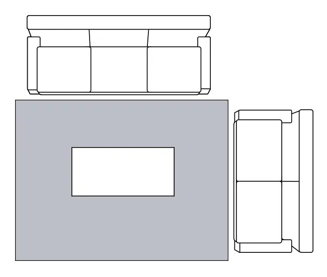 Living room rug placement with only the front legs of the furniture on the rug