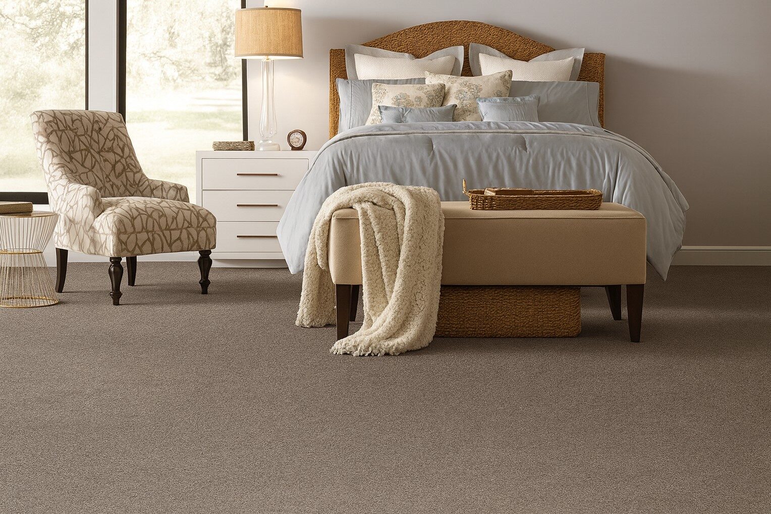 Shaw carpet installed in a styled living space