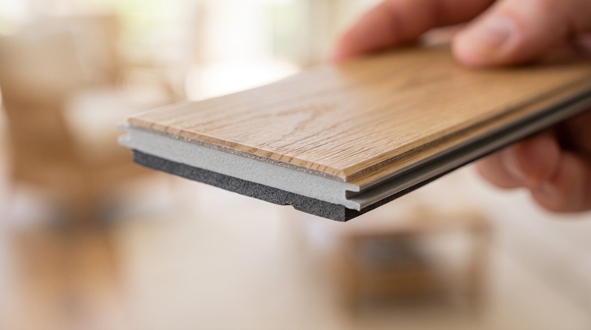 COREtec luxury vinyl plank cross-section showing waterproof core construction Naples FL
